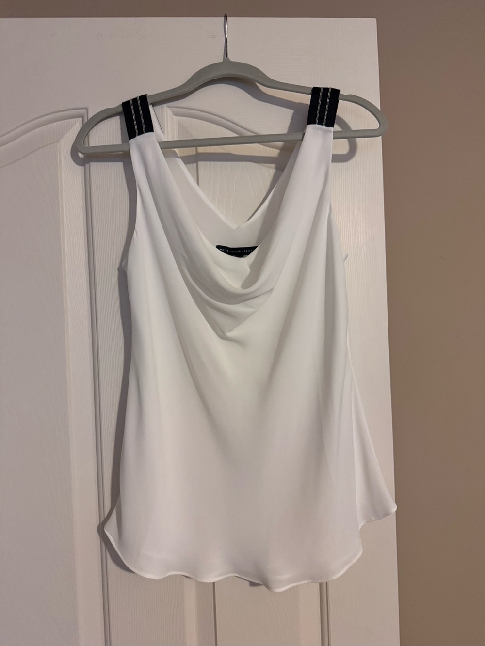 White House Black Market White Cowl Neck Camisole with Black and Silver Straps